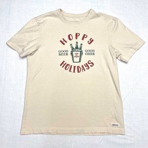 Men's Life Is Good Crusher‎ Hoppy Holidays Beige T Shirt Size Medium